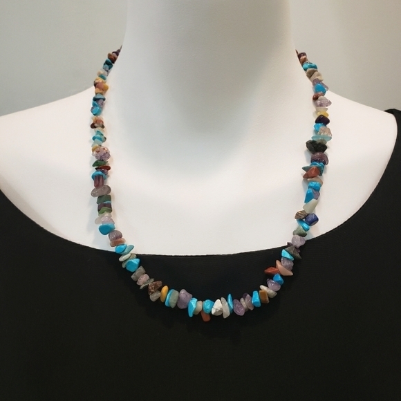 MIXED Semiprecious Gemstone Organic Chip Necklace Blue Purple - Picture 3 of 5